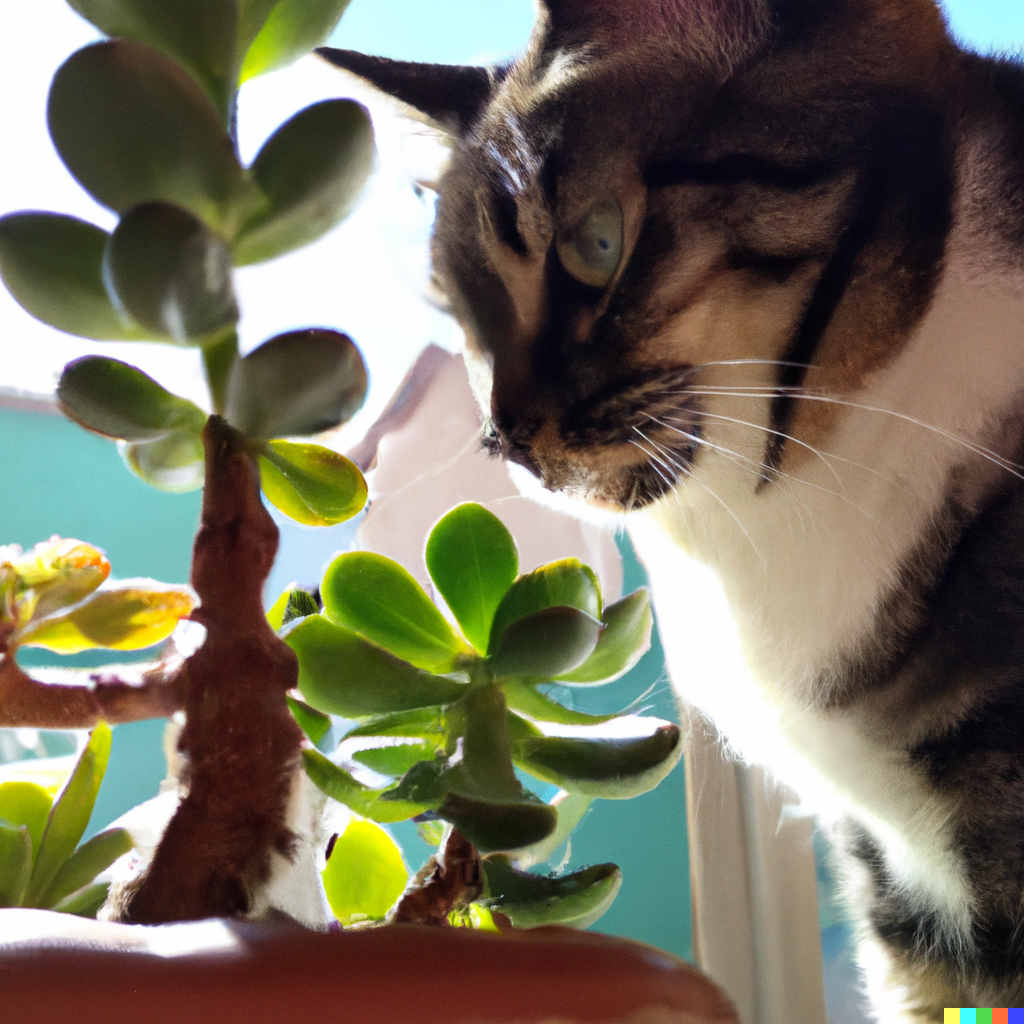 cat is trying to eat jade plant