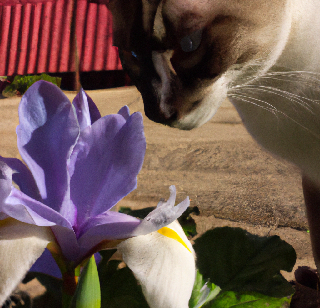 Snake Lily with a cat looking at it