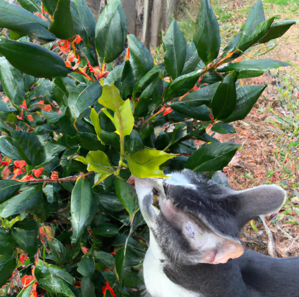 American Holly with a cat trying to sniff it