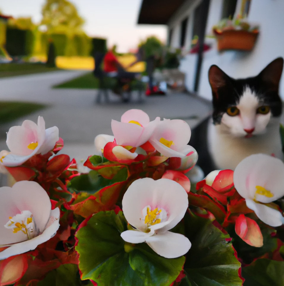 Begonia with a cat in the background