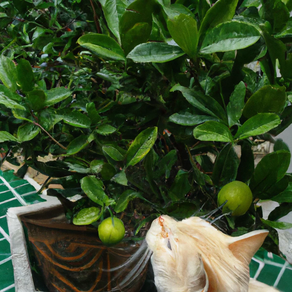 Bergamot Orange with a cat trying to sniff it