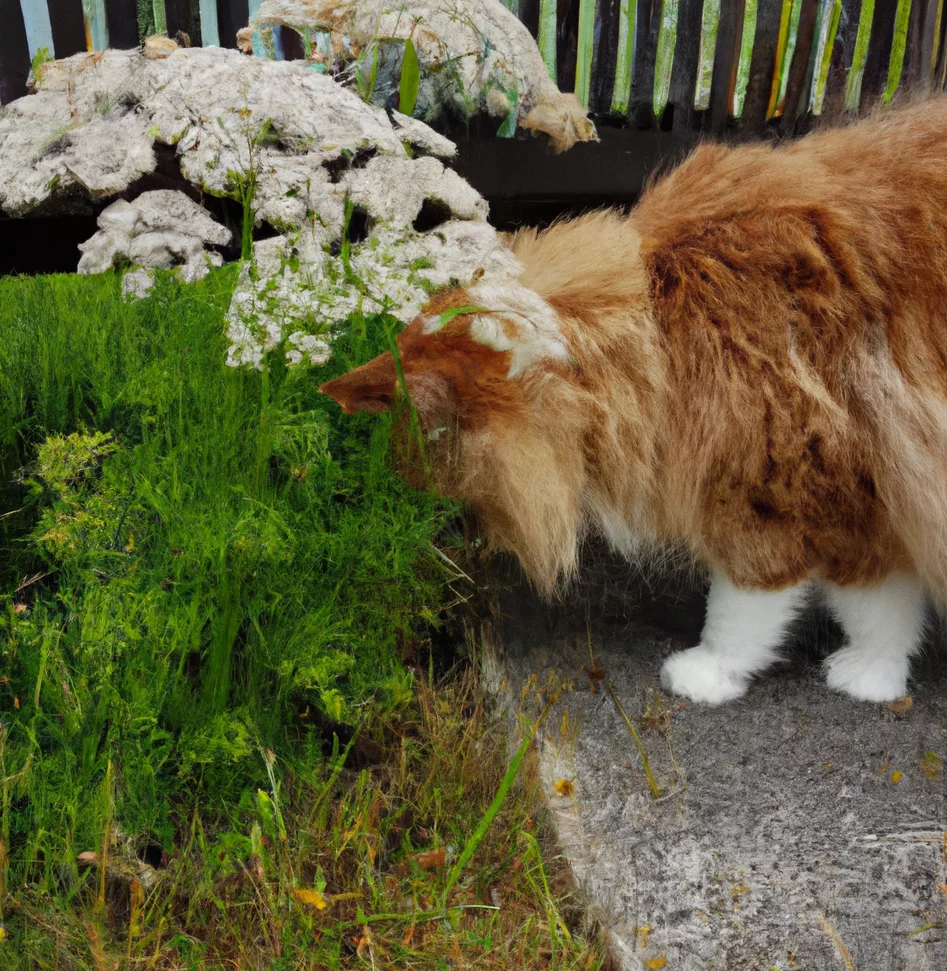 Bishop Weed with a cat trying to sniff it