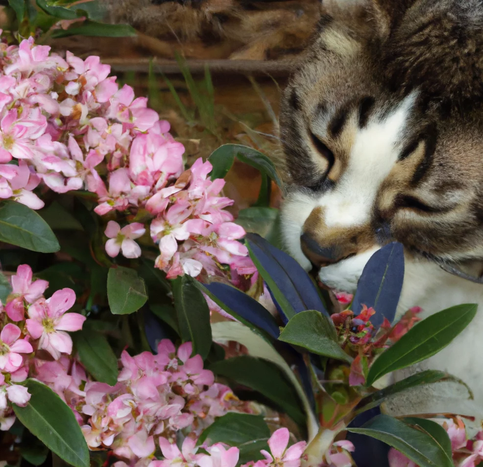 Bog Laurel with a cat trying to sniff it