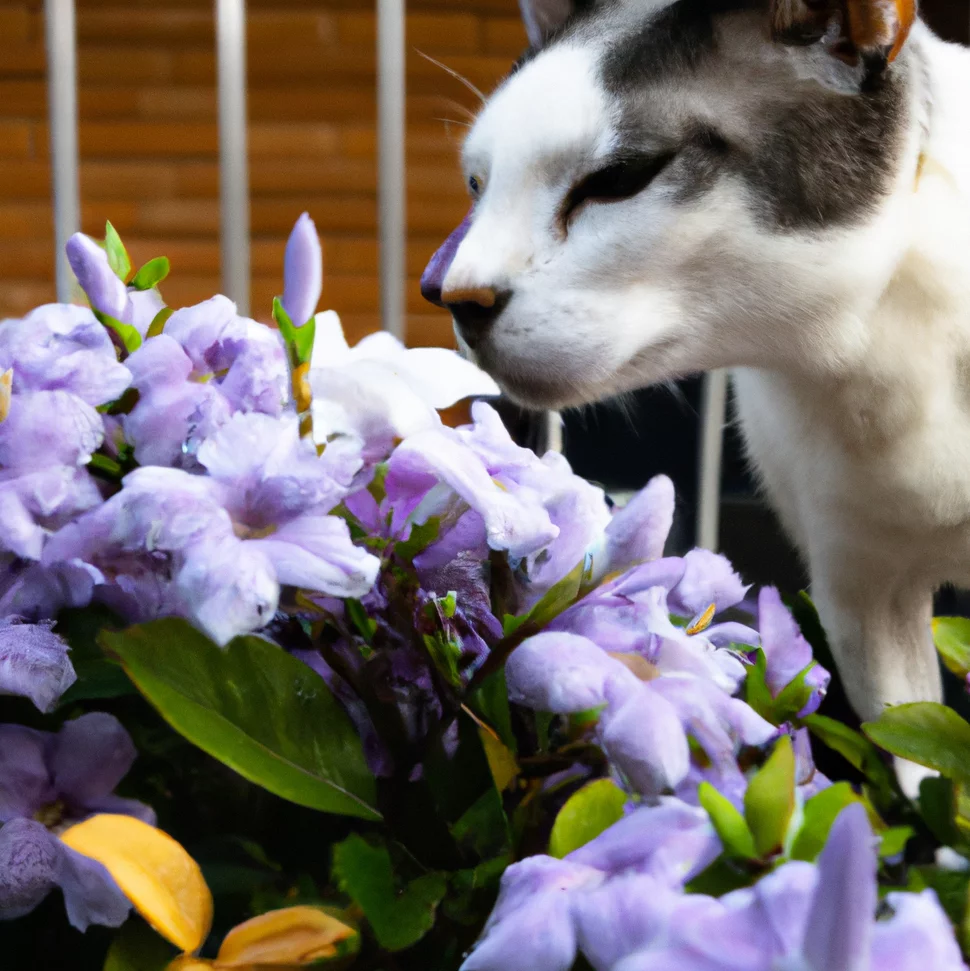 Brunfelsia with a cat trying to sniff them