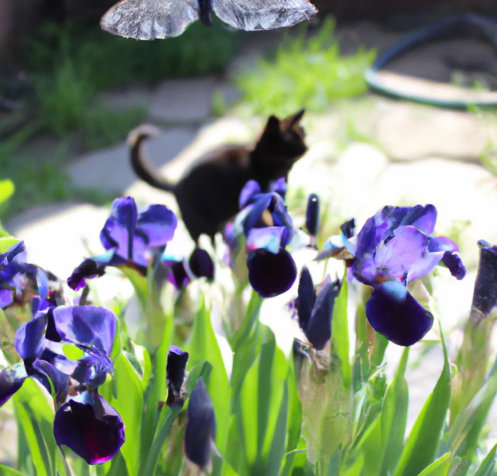 Butterfly Irises with a cat in the background