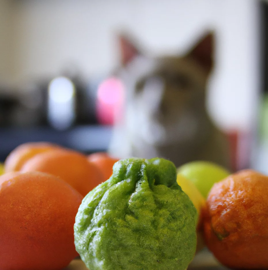 Calamondin Orange with a cat in the background