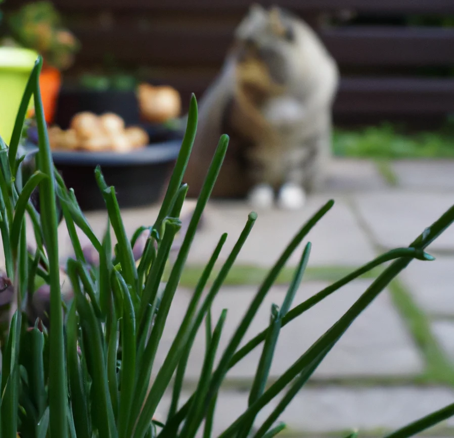 Cat looks at chives from the distance