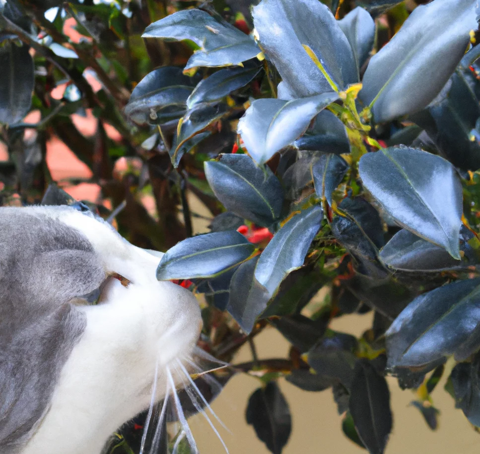 Cat near American Holly