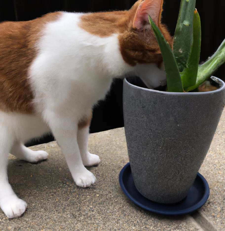 Cat sniffs aloe