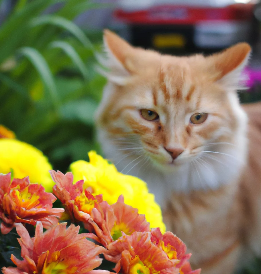 Chrysanthemum with a cat