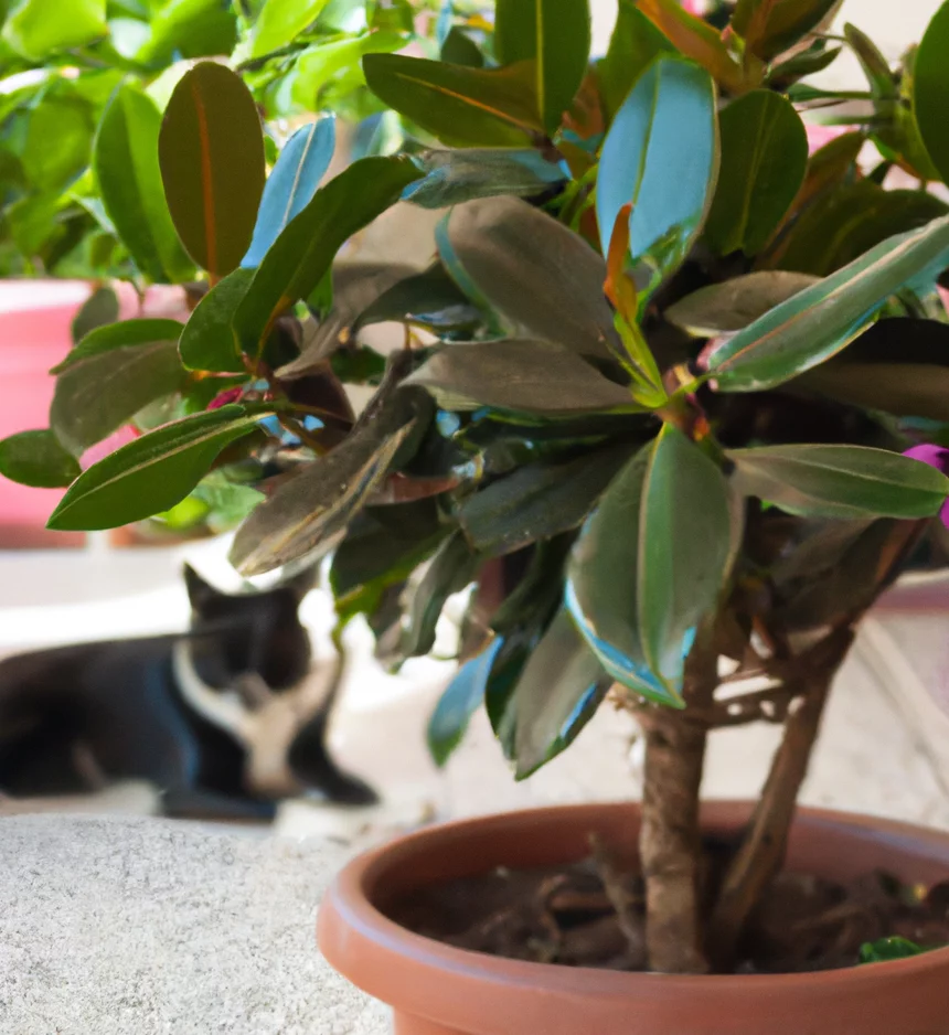 Clusia Rosea with a cat in the background