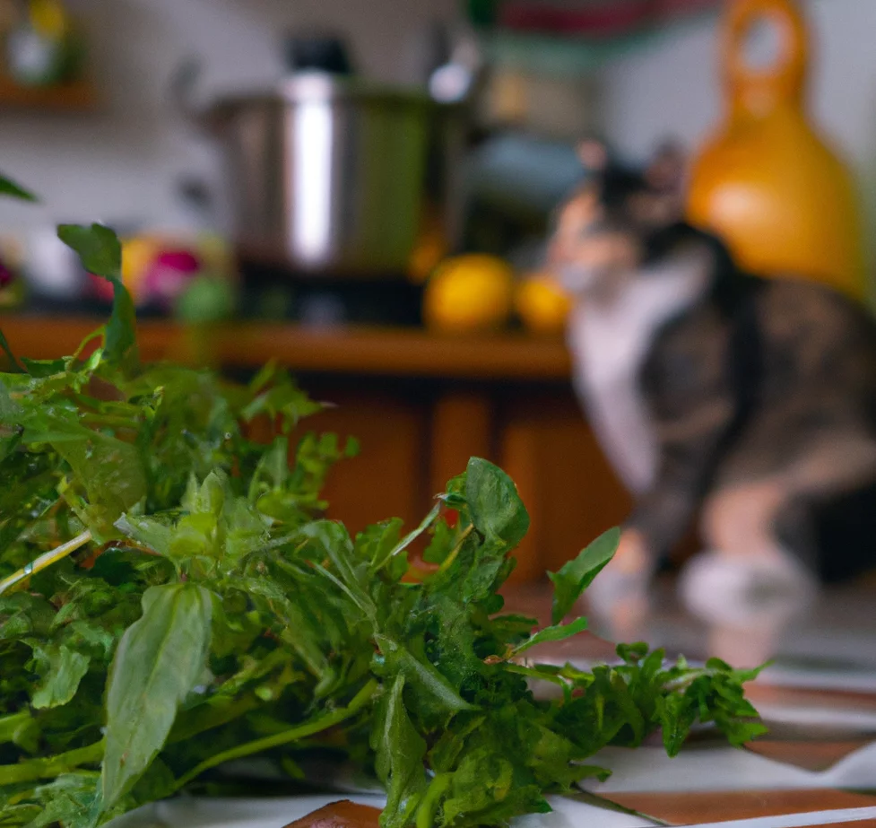 Epazote herbs with a cat in the background