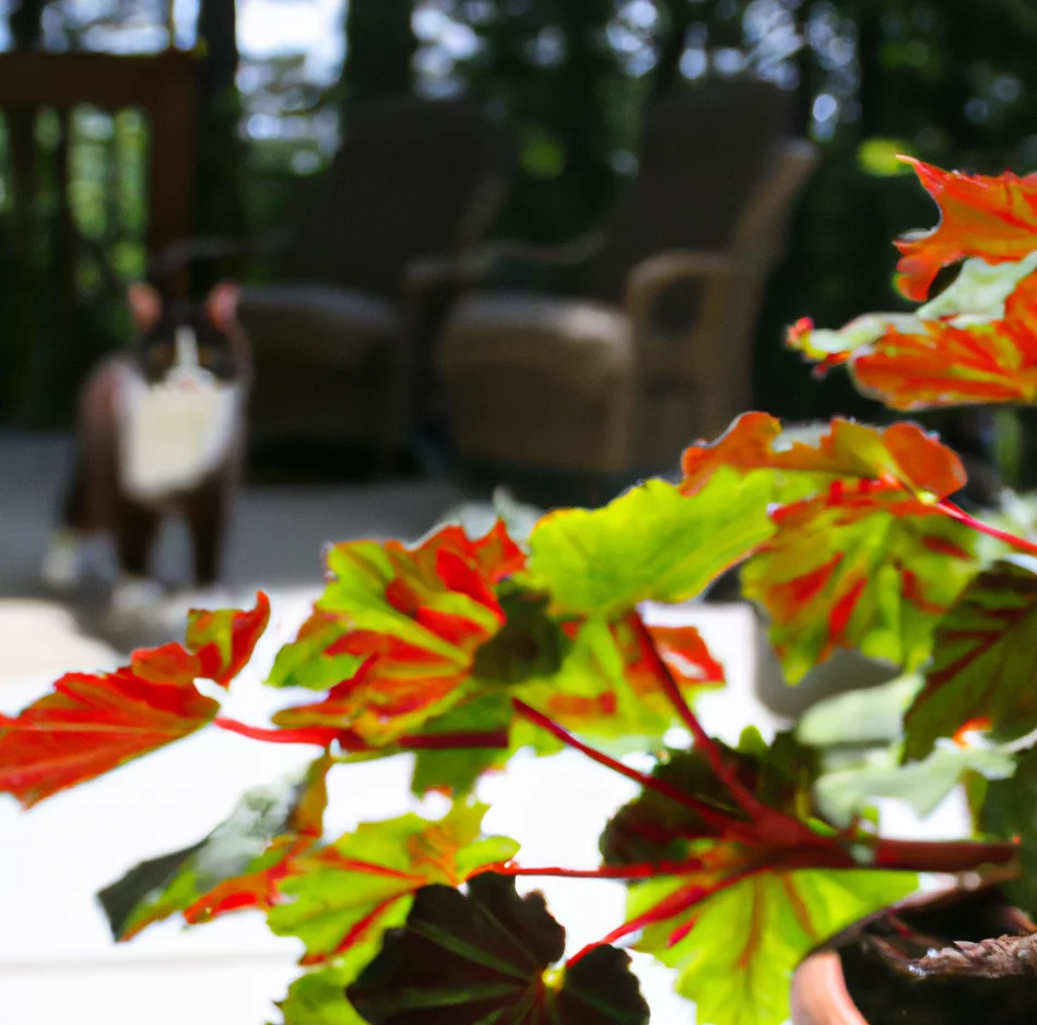 Cat looks at Maple leaf Begonia