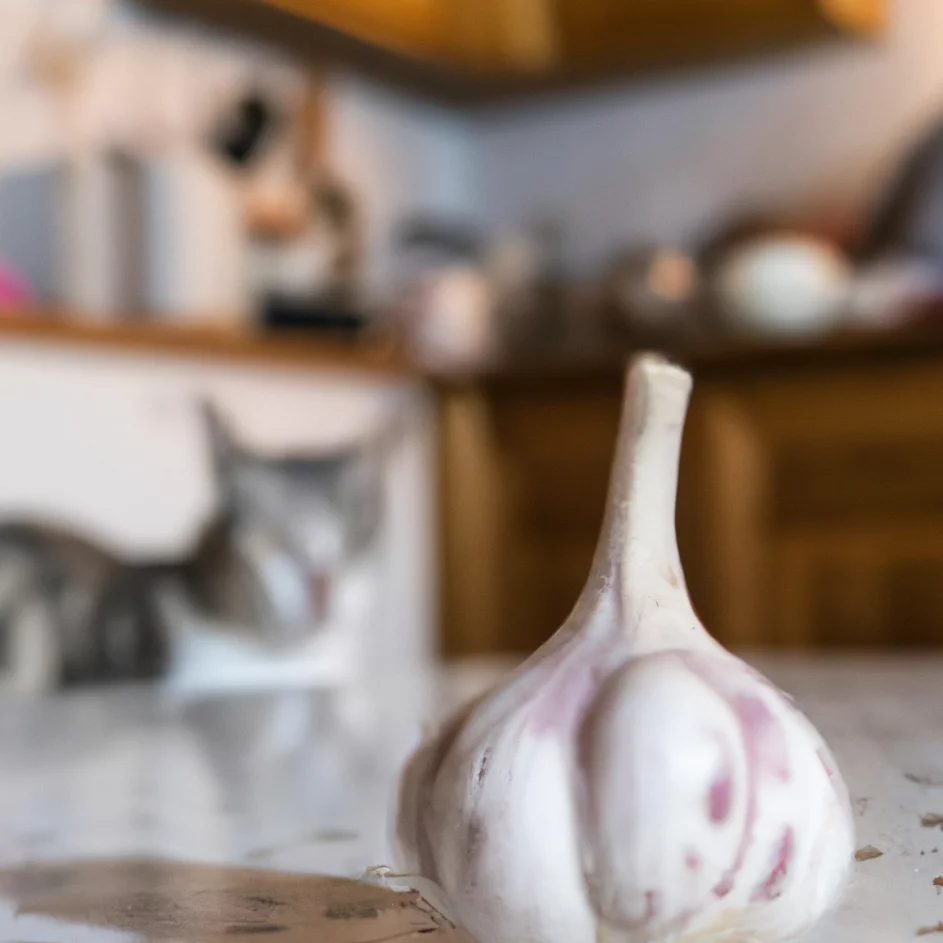Cat sits near Garlic
