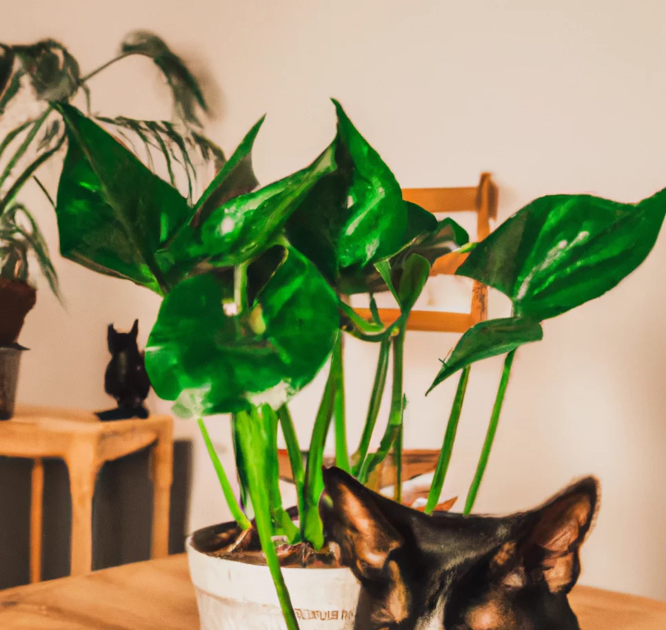 Cat sits near Marble Queen