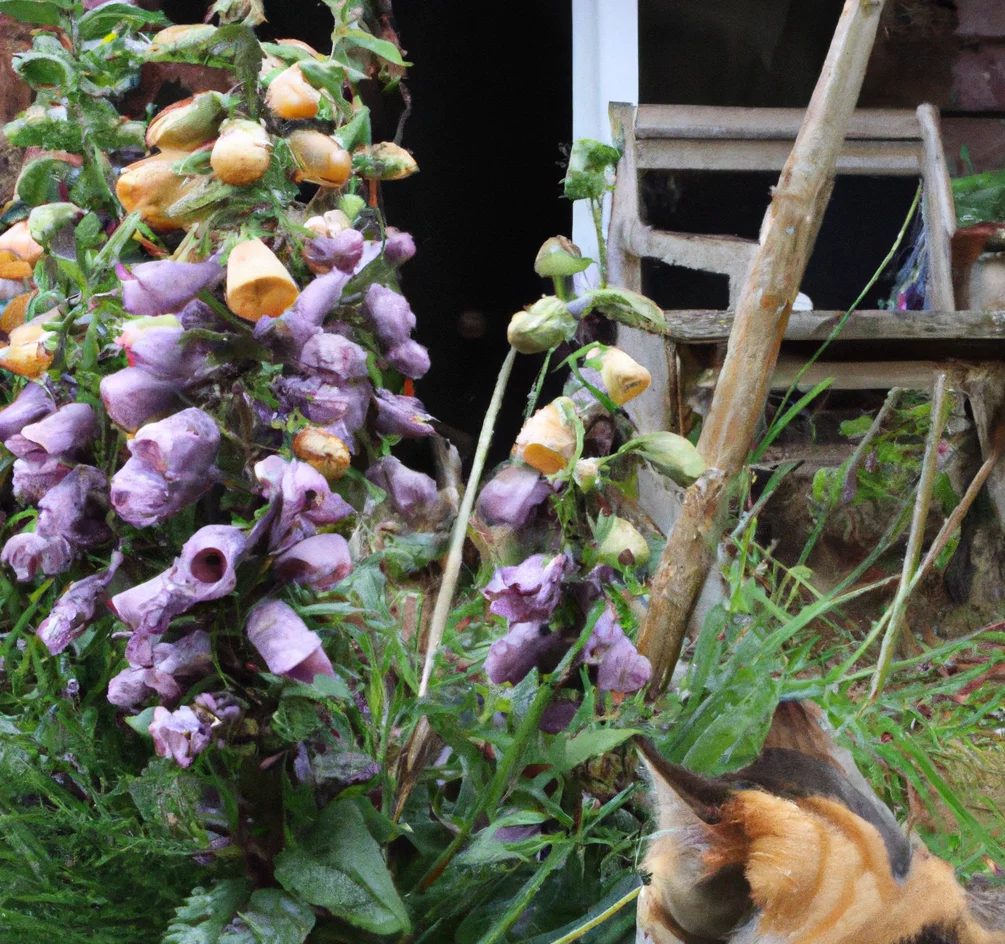 Foxglove with a cat sitting in the background