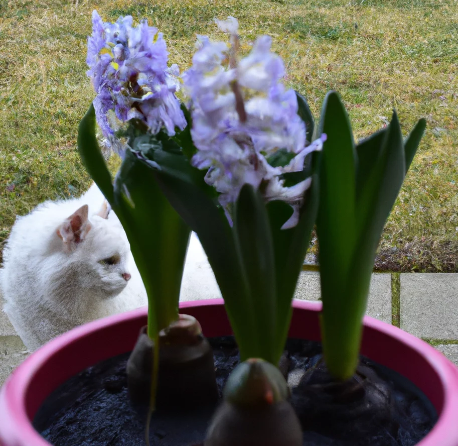 Garden Hyacinths with a cat in the background