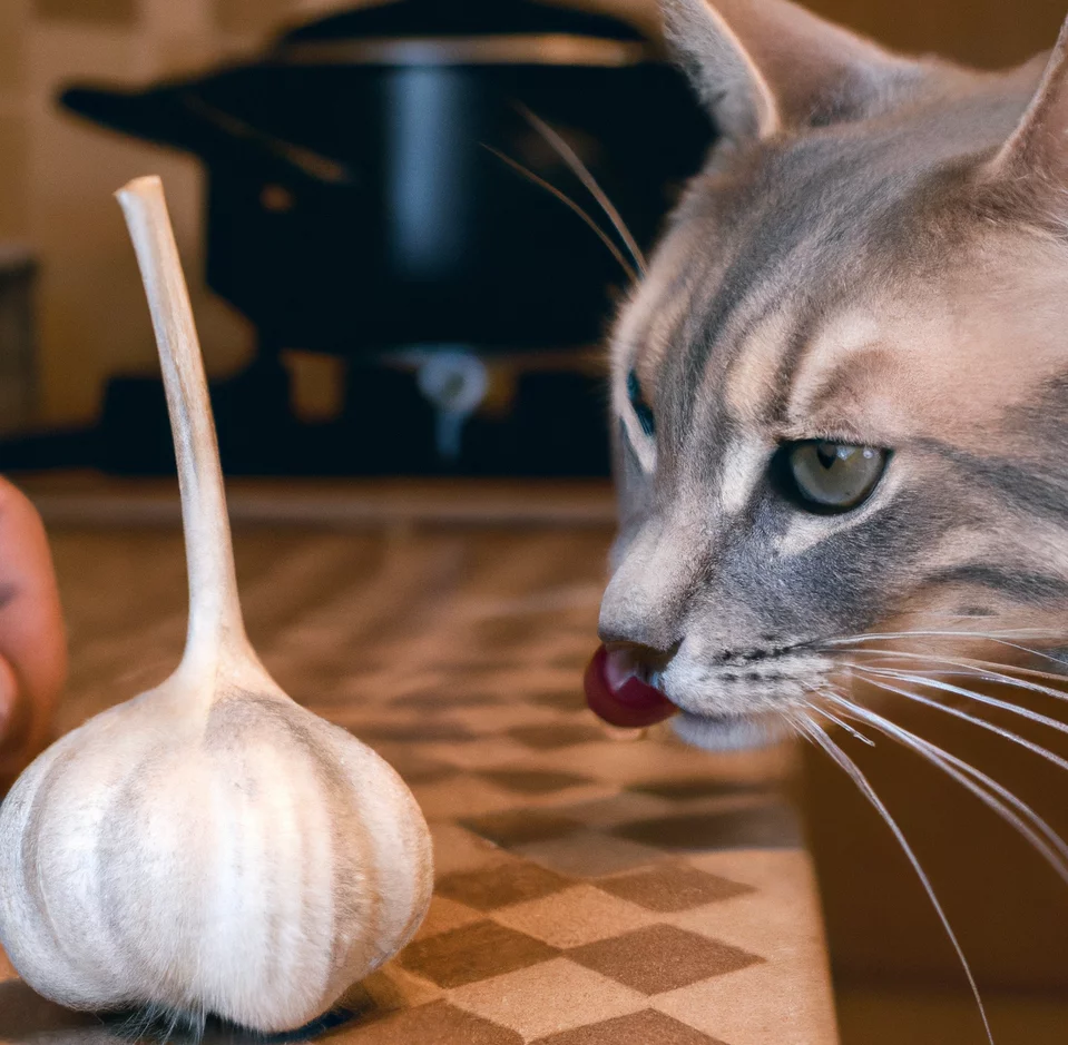 Garlic with a cat trying to sniff it