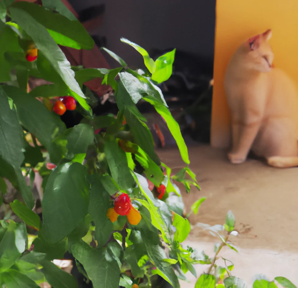 Jerusalem cherry and a cat nearby