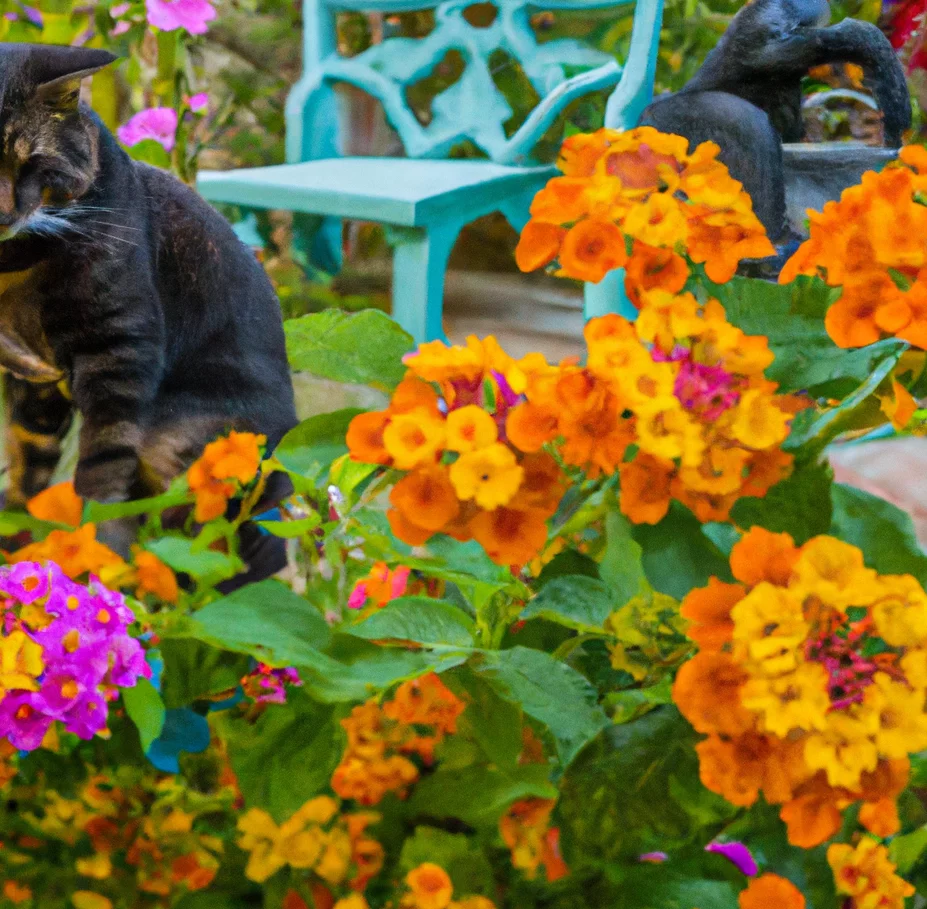 Lantana with a big fat cat sitting in the background