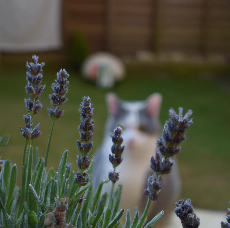 Lavender plant with a cat