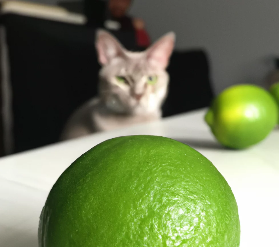 Lime with a cat in the background