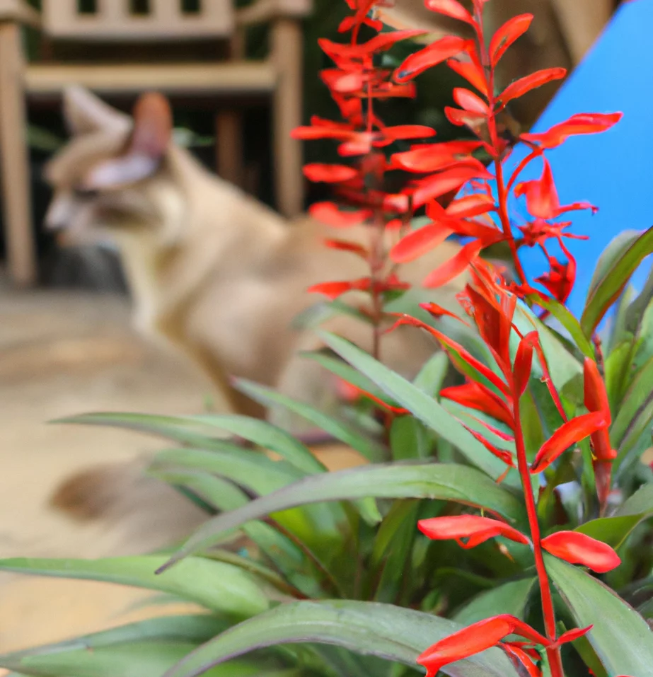 Lobelia with a cat in the background