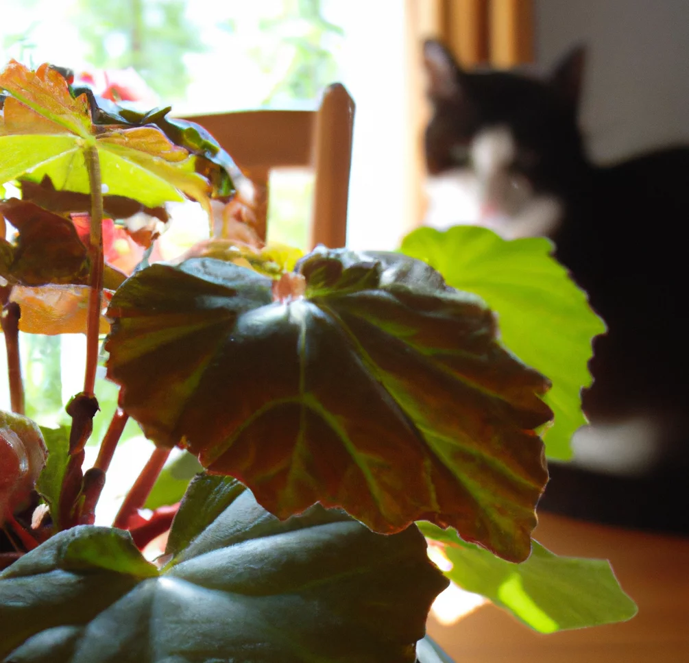 Maple leaf Begonia with a cat nearby