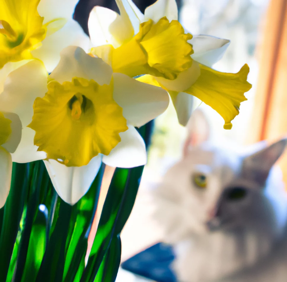 Paperwhites with a cat in the background