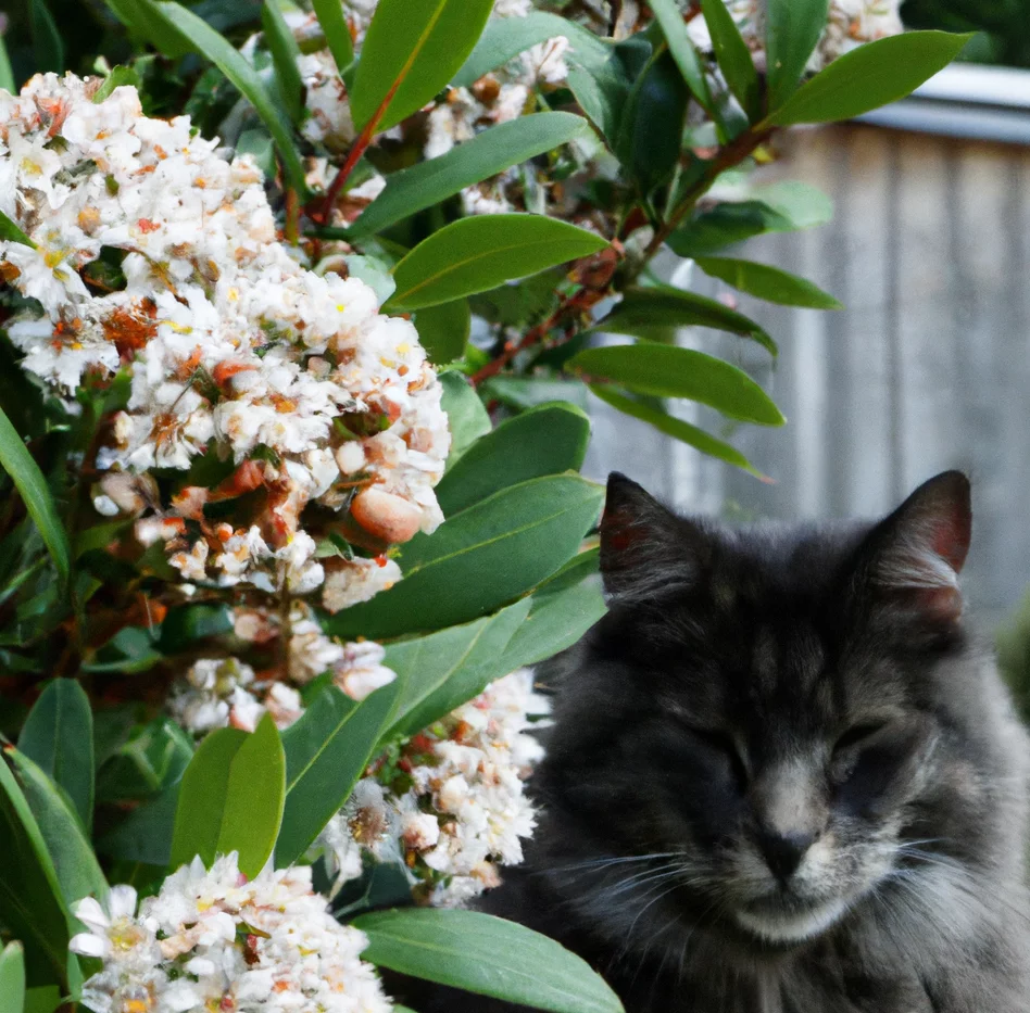 Sheep Laurel with a cat sitting in the background