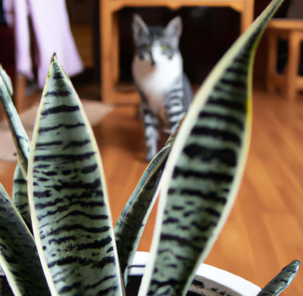 Snake Plant with a cat in the background