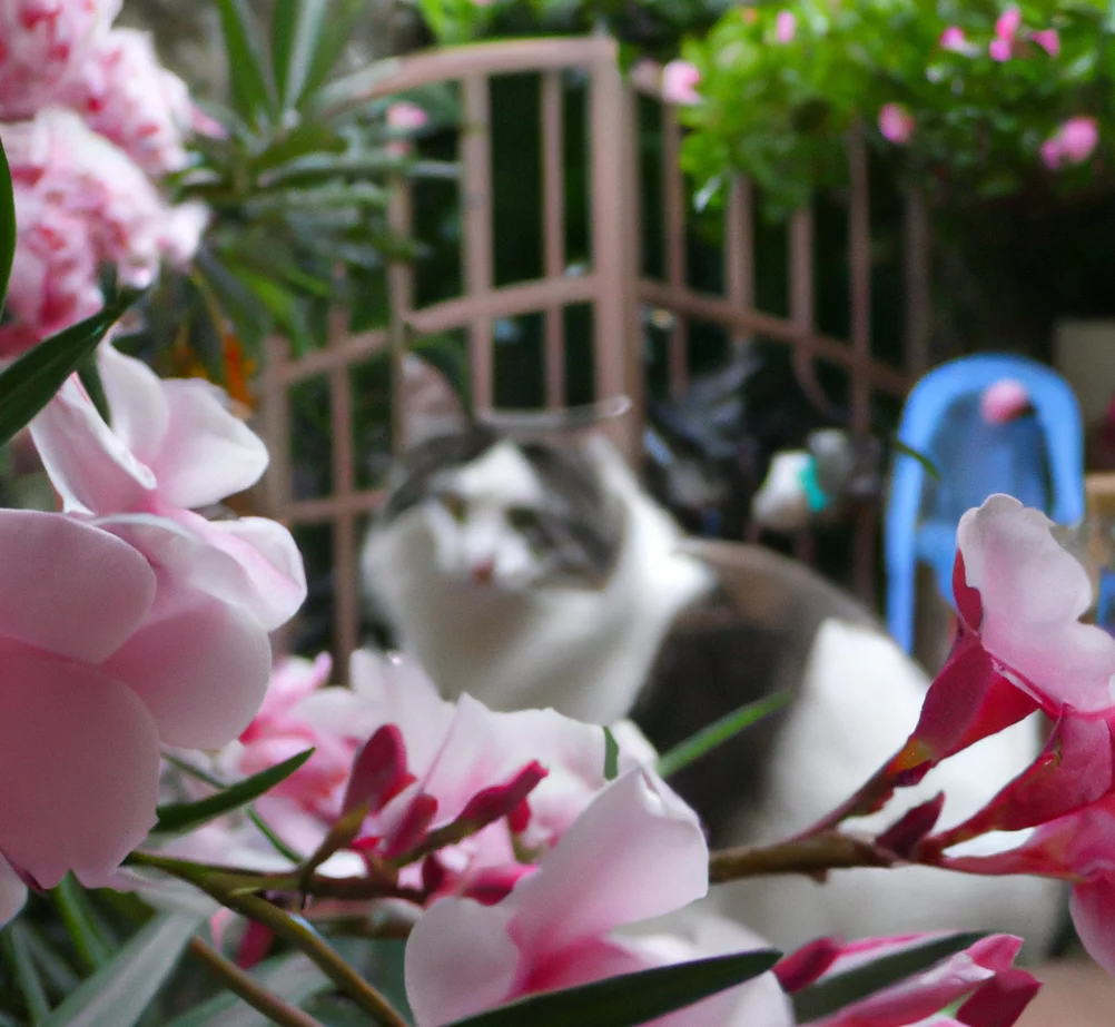 oleander with a cat in the background