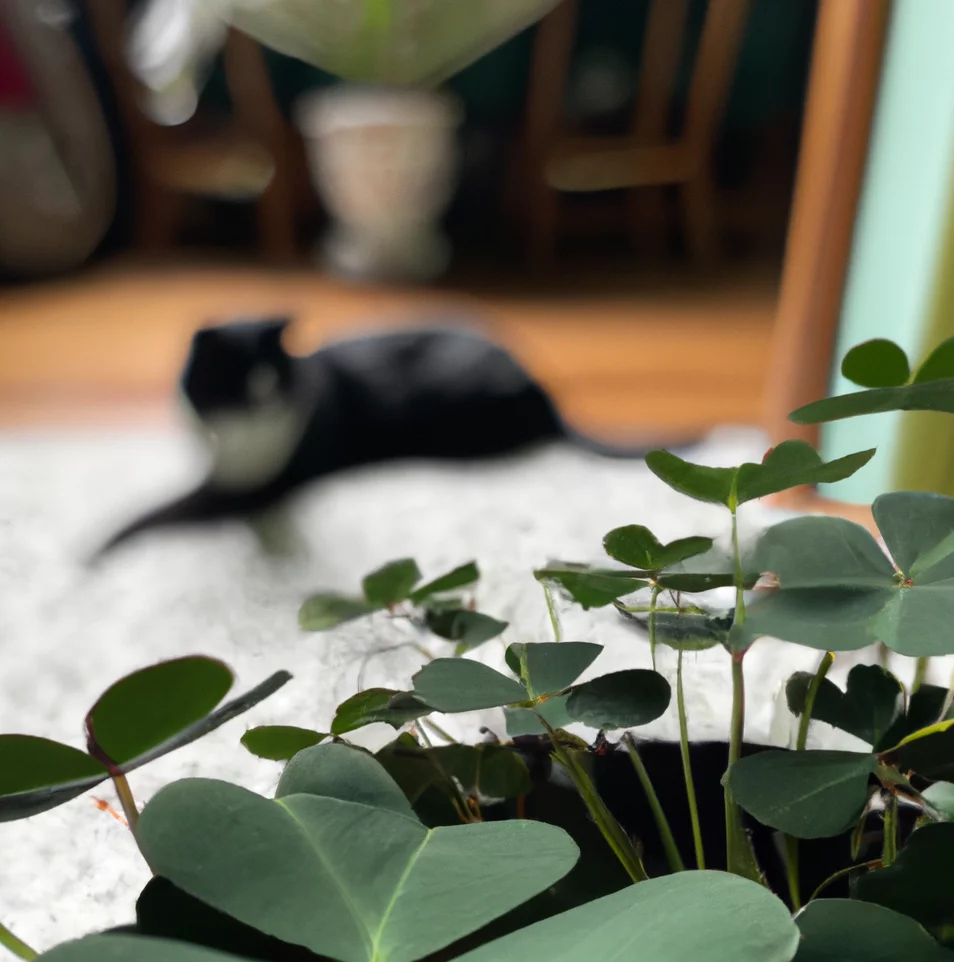 Cat lies Shamrock Plant
