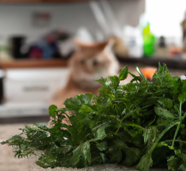 Cat looks at parsley
