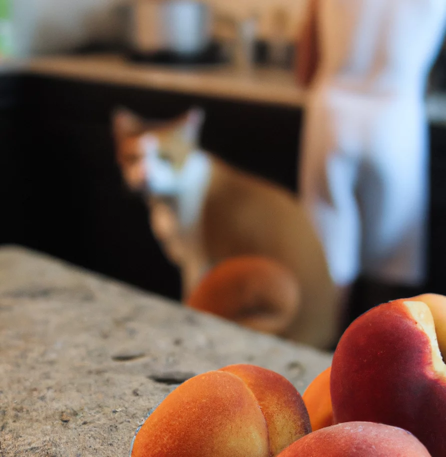 Cat looks at peaches