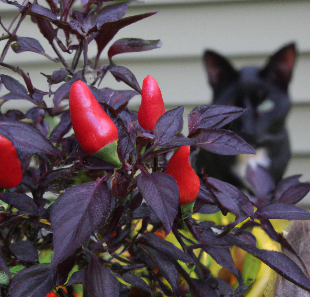 Cat sits near Ornamental Pepper