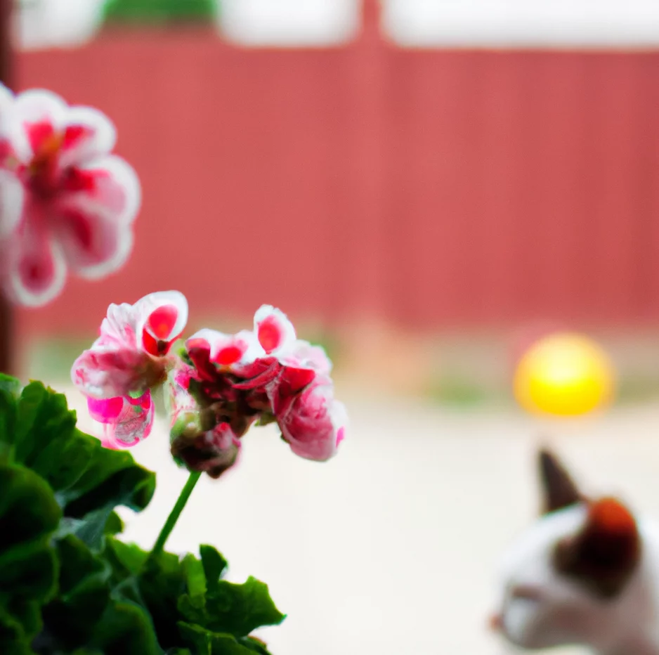 Cat sits near Scented Geranium