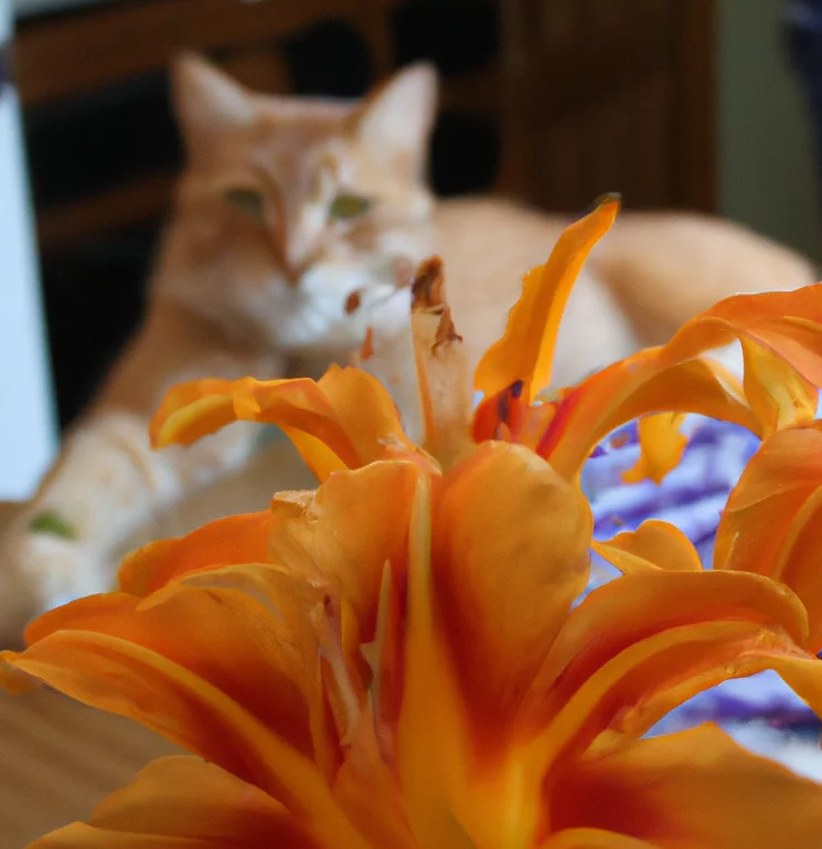 Orange Day Lilies with a cat in the background