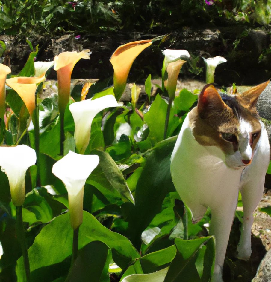 Pig lilies with a cute feline nearby