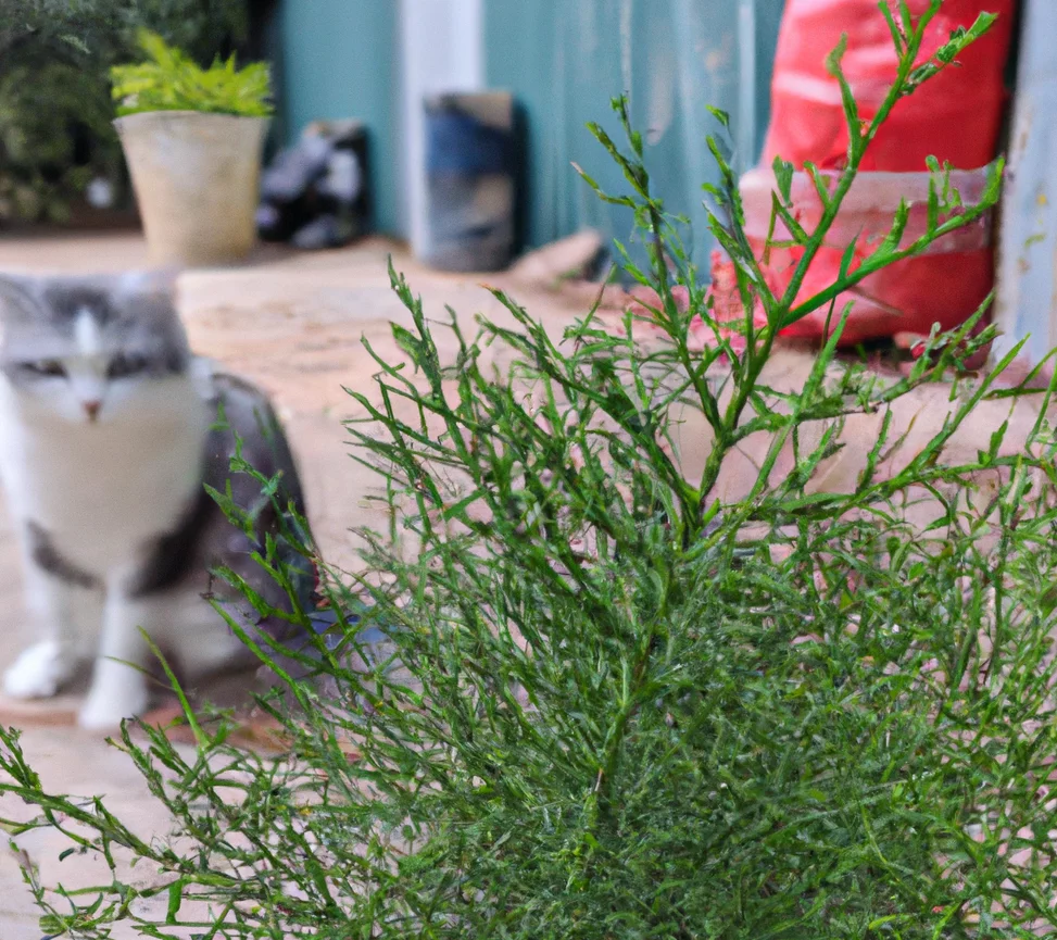 Racemose Asparagus with a cat in the background