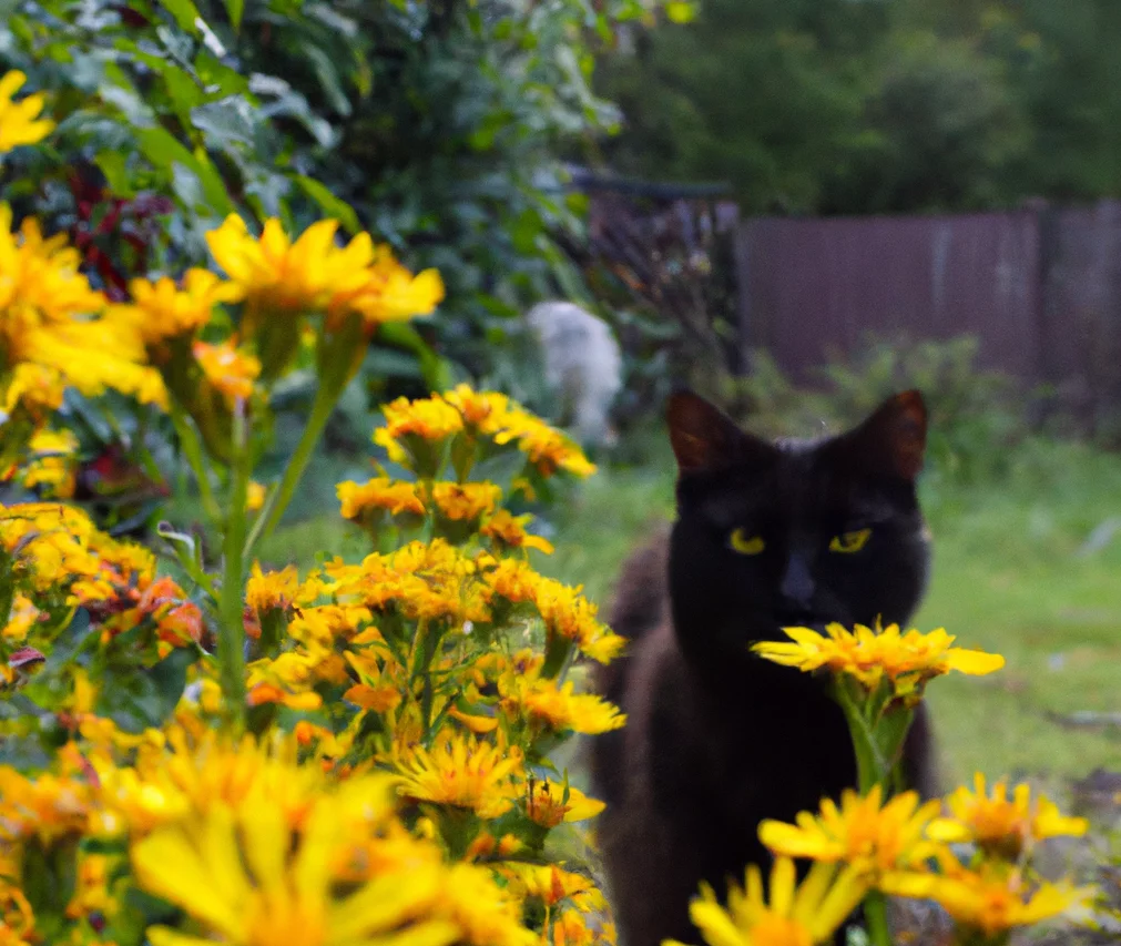 Ragwort with a cat in the background
