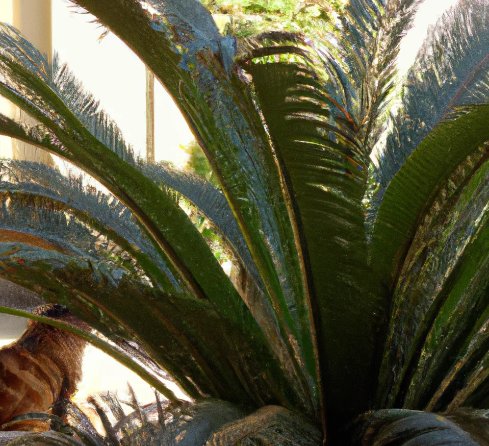 Sago palm with a cat in the background