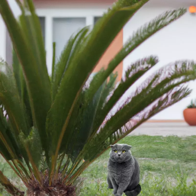 Sat sits near Sago palm