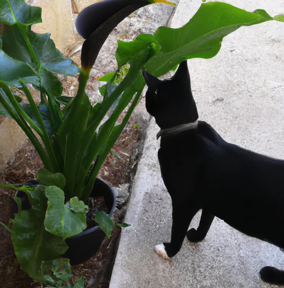 Solomon’s Lily with a cat looking at it