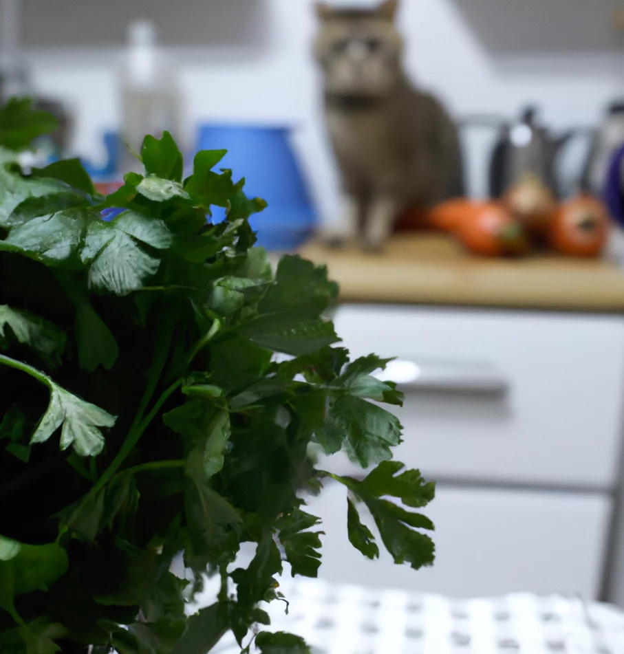 parsley with a cat in the background