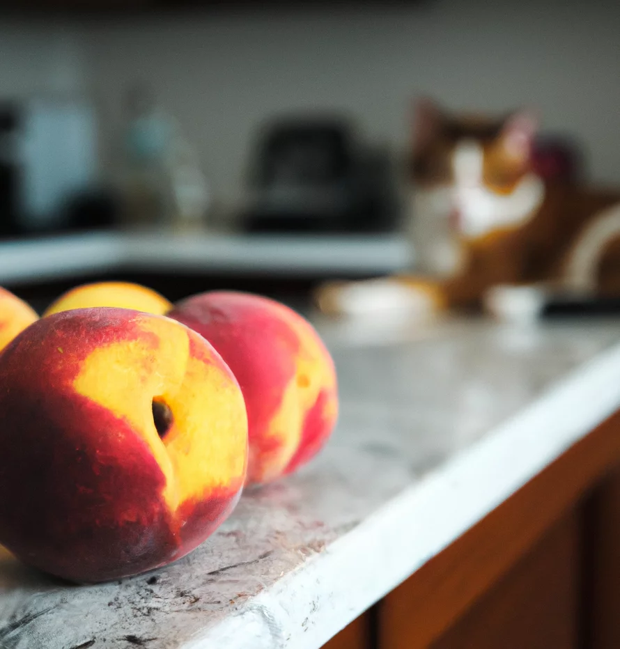peaches with a cat in the background
