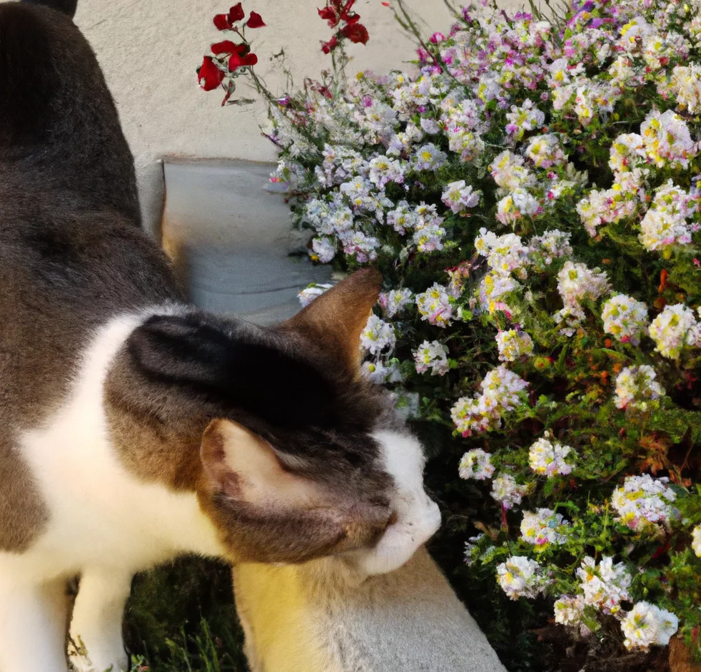 Alyssum with a cat trying to sniff it