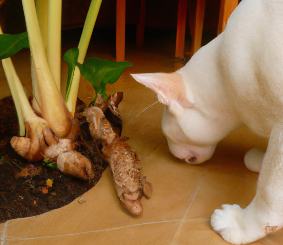 Arrowroot with a cat trying to sniff it