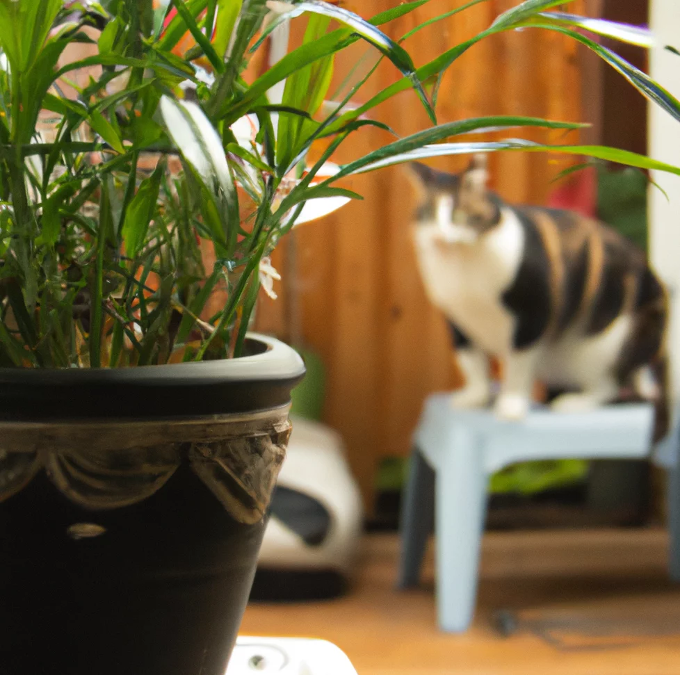 Bamboo Palm and a cat nearby