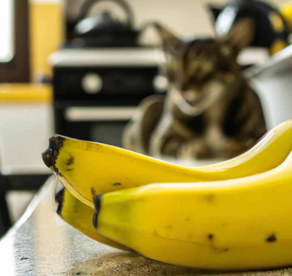 Banana with a cat in the background